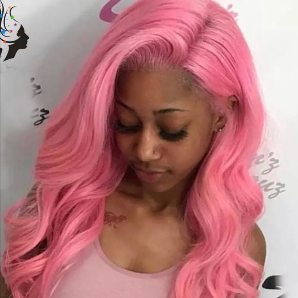 Custom Pink Human Hair Peruvian lace front wig